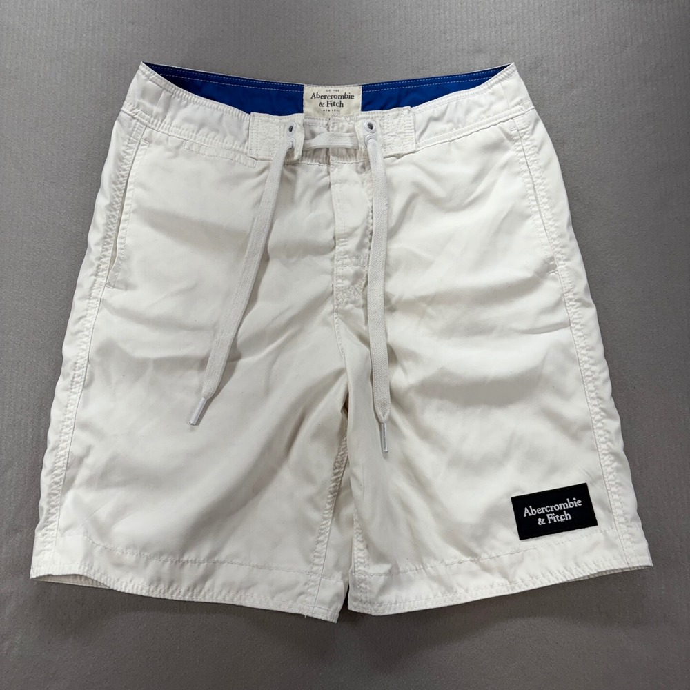 Abercrombie & Fitch Board Shorts Mens Medium White Logo Swim Trunks 133166110